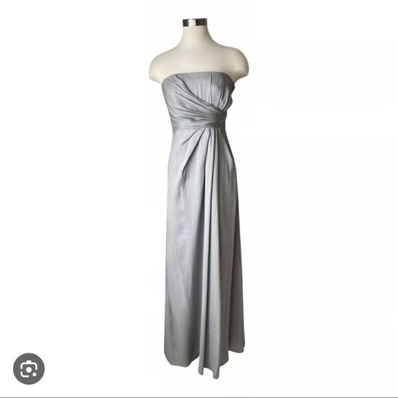 Laundry By Shelli Segal Glitter Silver Strapless Maxi Dress - Picture 1 of 11